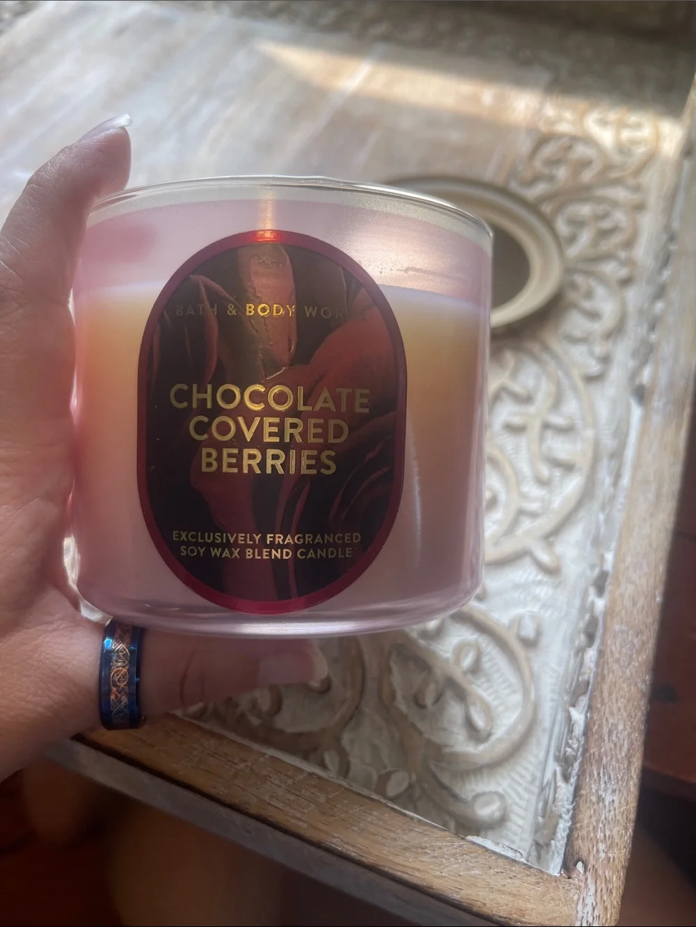 Bath & Body Works Chocolate Covered Berries Candle - Pink & Cream